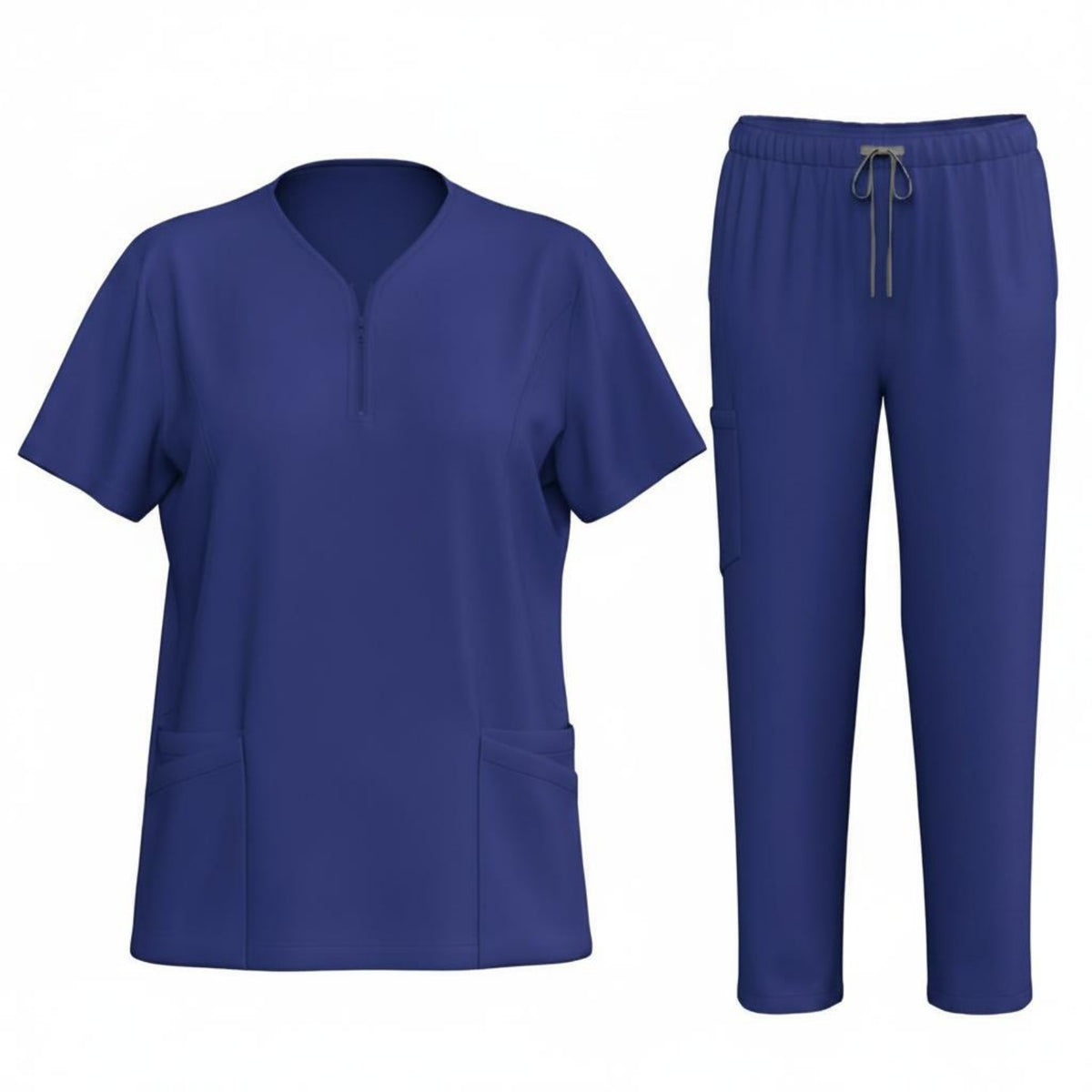 Multiple Pockets Scrub Set Stretch Material Nursing Attire Set Drawstring Waist V-Neck Scrub Top and Pants Comfortable Fit for Healthcare Workers, Caregivers, Medical Professionals, Hospital, Medical Facility