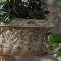 French Garden Urn Antique Stone Look Vintage Urn Planter Weather-Resistant Vintage Pedestal Planter for Entryway, Hallway