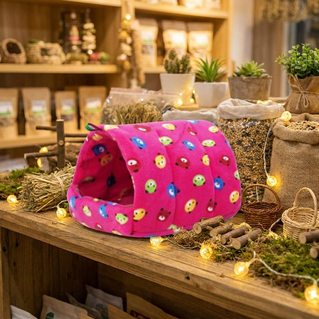 Pink Cartoon Canary Nest and Thermal Nest, Thick Textile Parrot Warming Bed for Parakeets, Hanging or Standing Winter Breeding House Hut