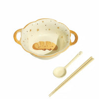 Cartoon Bread Ceramic Bowl and Plate Set, Cute Tableware for One, Large Pasta Bowl, Student Dormitory, Crisp Design