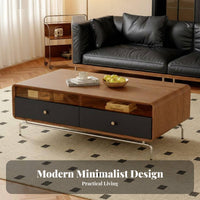 2 Pieces Nesting Coffee Table Set Minimalist Design Living Room Furniture Rounded Corners Internal Storage for Homeowners