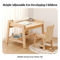 Multi-Functional Wooden Kids Table and Chair Set Solid Wood Adjustable Height Toddler Desk and Stool Child-Friendly Design Children's Art Table with Paper Roll Long-Lasting Construction for Toddlers, Kindergarteners, Parents, Nursery, Daycare, Classroom