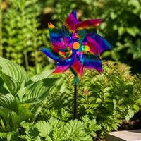 Octagonal Iridescent Rainbow Pinwheels, Reflective Bird Deterrents for Outside, PVC Weather Resistant Yard Decorations Outdoor