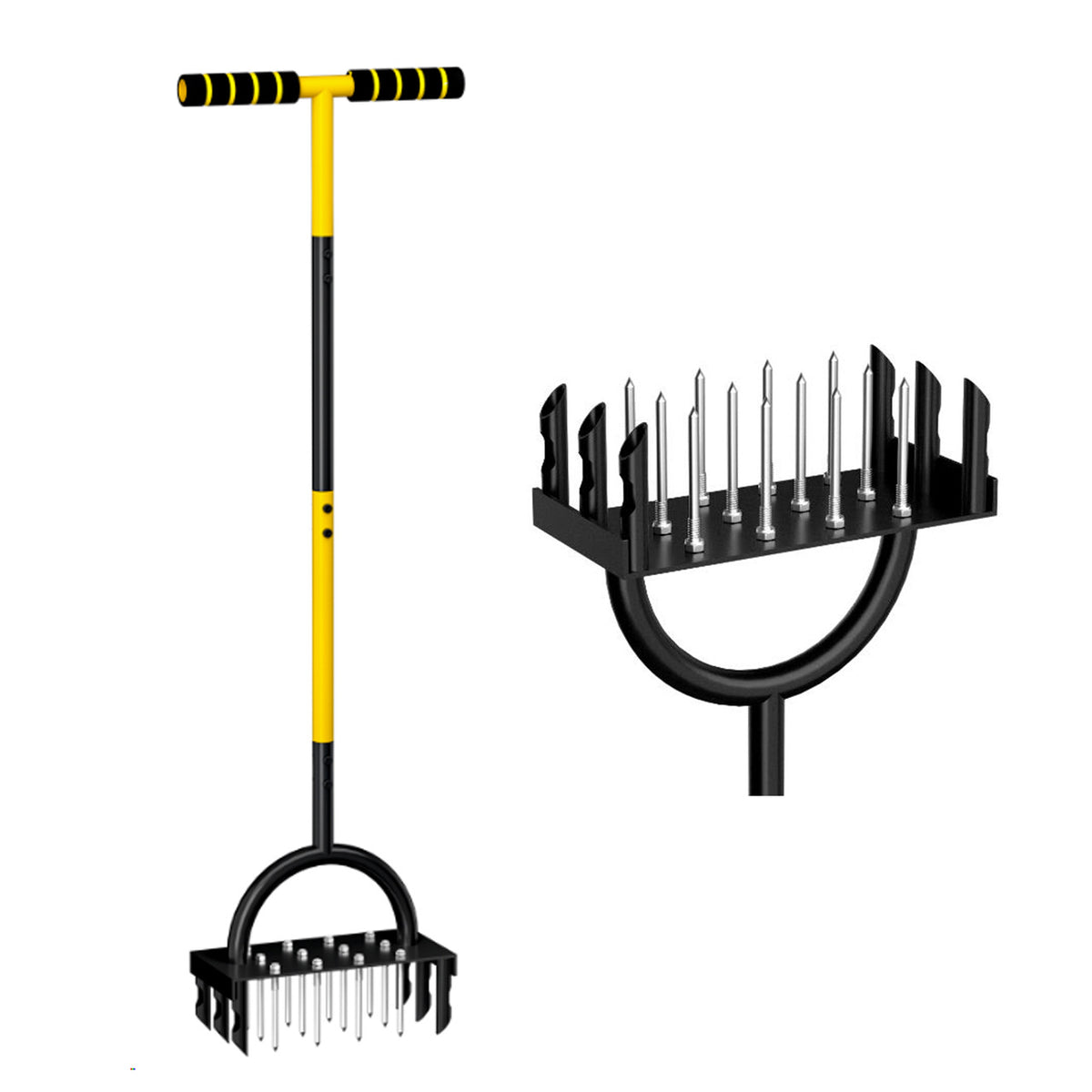 Lawn Aerator and Soil Loosener 2-in-1 Standing Garden Tool for Turning Soil