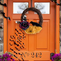 Halloween Wreath with Dried Branches, Roses, and Black Crow