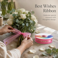2.5cm Gold Stamped Cake Ribbon Sheer Organza Floral Packaging Decorative Satin Ribbon for Gifts