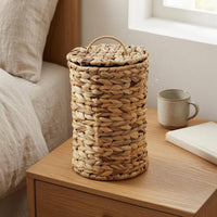 Waste Basket Loop Handle Lidded Waste Basket Compact Size Woven Trash Bin