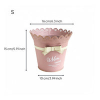 Metal Flower Pot Perforated Rim Decorative Metal Vessel Tapered Shape