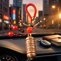 Gold-Tone Lacquered Brass Charm Bead-Like Cylindrical Charm Chinese-Character Style Text Brass Charm