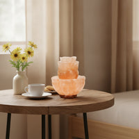 Warm Lotus Mineral Lamp Carved Mineral Lamp with Wooden Base Ambient Night Light Natural for Bedside, Bedroom