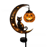 Solar Black Cat & Pumpkin Moon Stake Light