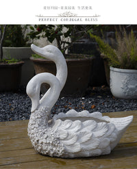 Garden Swan Flower Pot with Roman Column Decorative Ornament