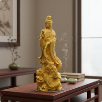 Wood Carved Guanyin Statue Spiritual Dragon Guanyin Sculpture Avalokiteshvara Figure for Buddhists