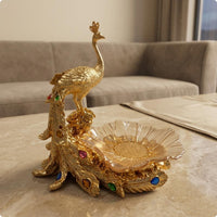 Gold Peacock Tray Luxury Design Peacock Fruit Tray Gift Idea for Coffee Table