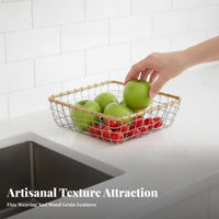 Wire container with Wood Handles adaptable Storage Basket Modern & design for Renters