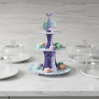 3-Tier Mermaid Cupcake Stand Glitter Details for Baby Shower, Girls