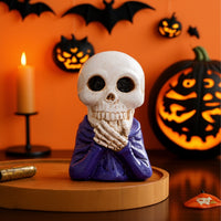 Halloween Resin Skull Figurine with Laughing Expression