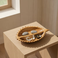Wooden Tray with Divider Hand-Carved Divided Wooden Platter Rustic for Tea Table