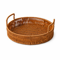 Imitation Rattan Tray with Handles Versatile Woven Tray with Handles Lightweight Round Serving Basket for Kitchen Counter
