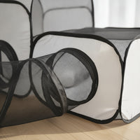 Ventilated Mesh Pet Playpen with Tunnel Portable Cat Tent with Tunnel Lightweight Foldable Dog Playpen Breathable for Cats, Travel
