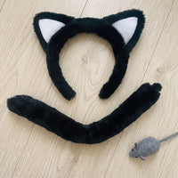Adult & Kids Animal Ear Headband & Tail Set for Halloween Costume Party