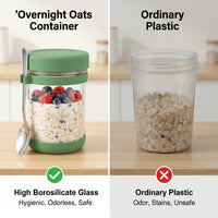 Overnight Oats Container with Spoon, Yogurt Parfait Cup, Salad Jar for Commuters, Health Enthusiasts, Travel, School