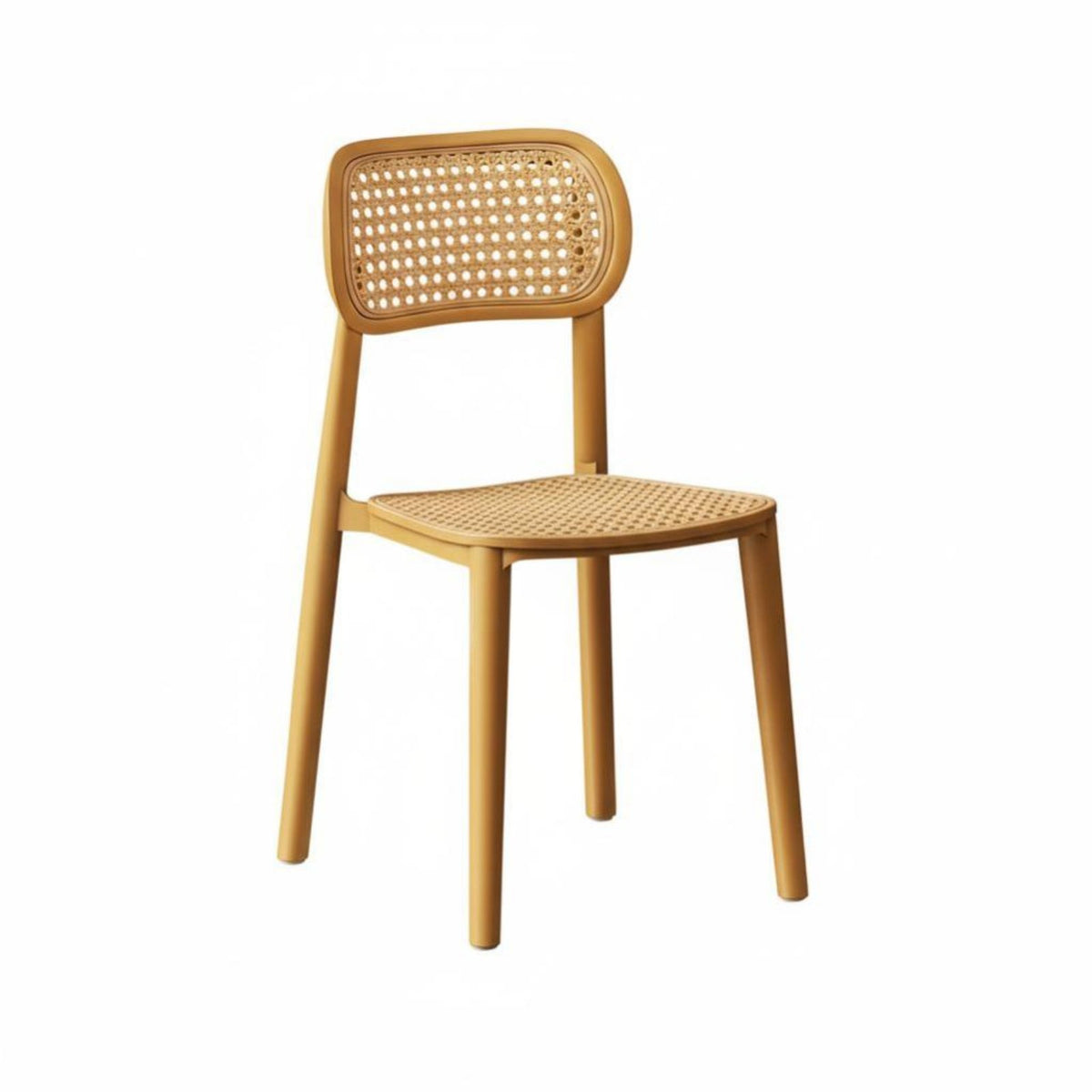 Cane-Back Side Chair Stackable Indoor Seating Curved Backrest for Home Office