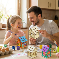8 Sets DIY Wooden Easter House Kit, Assembly 3D Puzzles with Bunny Chick Egg Design, Unfinished Wood Craft Model for Children Family Arts and Crafts Home Decoration