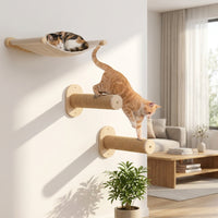 Cat Hammock Wall Mounted Cat Shelf with scratching surface, Canvas Wooden Bed for Indoor Cats, Simple Style Climbing and Play Wall Space