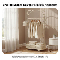 Rolling Clothes Organizer with Hamper Minimalist Design Laundry Butler with Hanging Bar Lockable Casters Multi-Tier Storage
