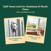 828 Half-Moon Lock, Sliding Opening Lock, Aluminum Alloy, protected Grip, secureTheft, Easy Installation, Home, Office, Bedroom