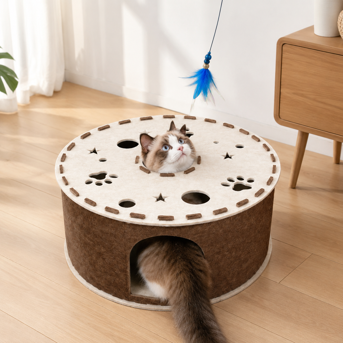 Felt Cat Tunnel Bed Large Washable Cat House Hideaway Relieve Lack of Exercise