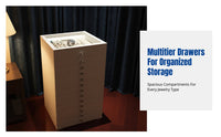 Wooden Jewelry Box, Hardwood Storage Cabinet with Fingerprint Lock, Multitier Organizer for Necklaces, Earrings, Rings