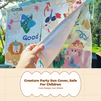 Car window sun and screen, retractable screen, sun protection, privacy, cartoon pattern, for babies and children, suction holder mount, universal fit