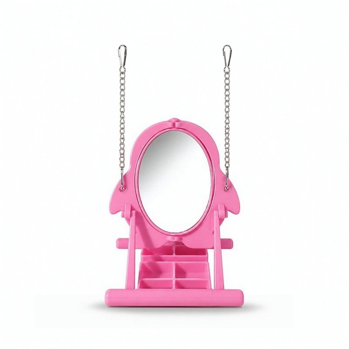 Compact Bird Mirror with Perch and Slow Feeder Rounded Parrot Mirror with Feeder Shatterproof Interactive Bird Toy Sturdy for Budgies