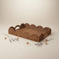Woven Storage Basket Lace Border Wicker Tray Multipurpose for Kitchen