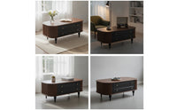 Vintage-Style Coffee Table with Drawers Solid Wood Rectangular Coffee Table Sturdy Furniture Stable for Living Room, Apartment