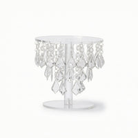 Cake Stand with Dangling Pendants Transparent Cake Stand with Crystal Pendants Stylish Round Acrylic Display Riser for Weddings, Birthday Parties