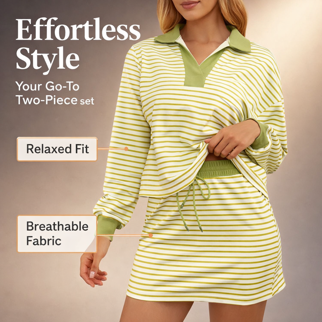 2 Piece Outfits Women Long Sleeve V-Neck and Skirt Set, Two Lounge for Business Casual Office Wear for Ladies