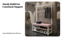 Coat Rack with Shoe Bench Space-Saving Hall Tree Sturdy Steel Frame for Families