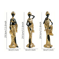 3 Pieces Resin Figurine African Woman Sculpture Elongated Form Fashion-Influenced Tabletop Art Pieces for Living Room