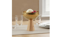 Fruit Bowl with Wooden Base Easy to Clean Ice Cream Dessert Bowl with Pedestal Base Decorative for Hosts, Kitchen Counter