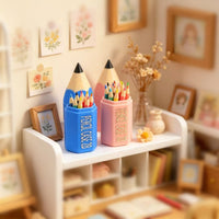 Dollhouse娃娃屋迷你仿真彩色铅笔收纳桶模型 微缩铅笔筒摆件道具