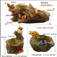 Resin Wood-Look Tree Stump Planter for Succulents and Micro Landscapes with Bird Feeder