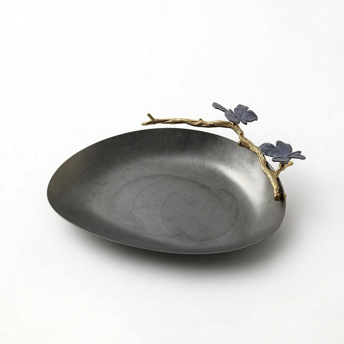 Tray with Branch Ornament Brushed Stainless Steel Tray Shallow Platter for Living Room