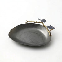 Tray with Branch Ornament Brushed Stainless Steel Tray Shallow Platter for Living Room