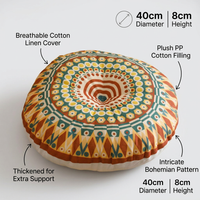 Bohemian Round Floor Pillow, Mandala Cushion, Tatami Cushion for Meditation, Lin #variant:Flower Story Pattern