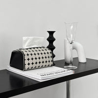 Textured Luxury Retro Pattern Tissue Box, Leather, Black and White
