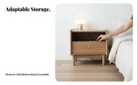 Nightstand with Rattan Drawer Nordic Design End Table sturdy Wood Legs for Adults