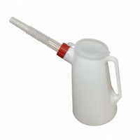 Clear Measurement Scale 5L Plastic Oil Can with Spout Leak-Proof Car Engine Oil Filler Pitcher Ergonomic Handle Long Spout Measuring Jug Resistant for Mechanics, DIYers, Auto Repair Shop, Workshop, Garage